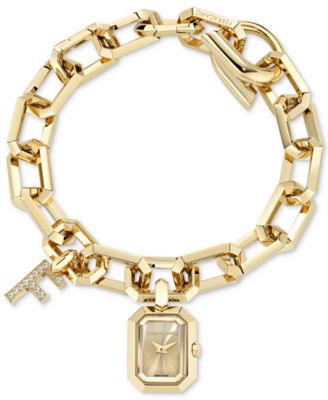 Ferragamo - Women's Charm Gold Ion Plated Stainless Steel Link Bracelet Watch 17mm