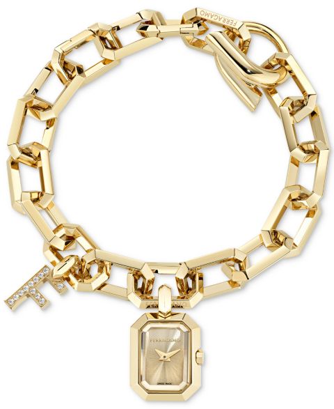 Женские часы Ferragamo Charm Gold Ion Plated Stainless Steel Link Bracelet Watch 17mm