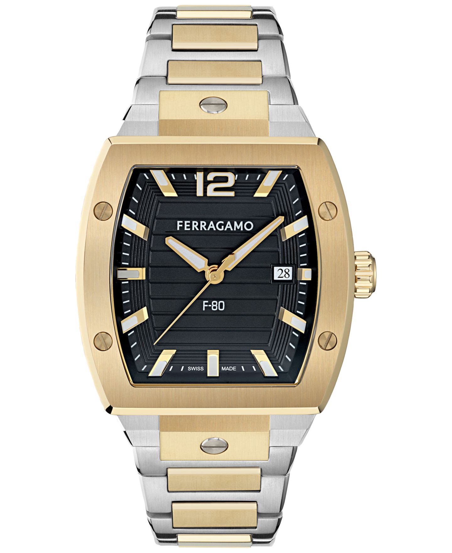 Мужские часы Ferragamo Swiss F-80 Tonneau Two-Tone Stainless Steel Bracelet Watch 42mm — фото 1