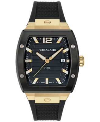 Ferragamo - Men's Swiss F-80 Tonneau Black Polyurethane Strap Watch 42mm