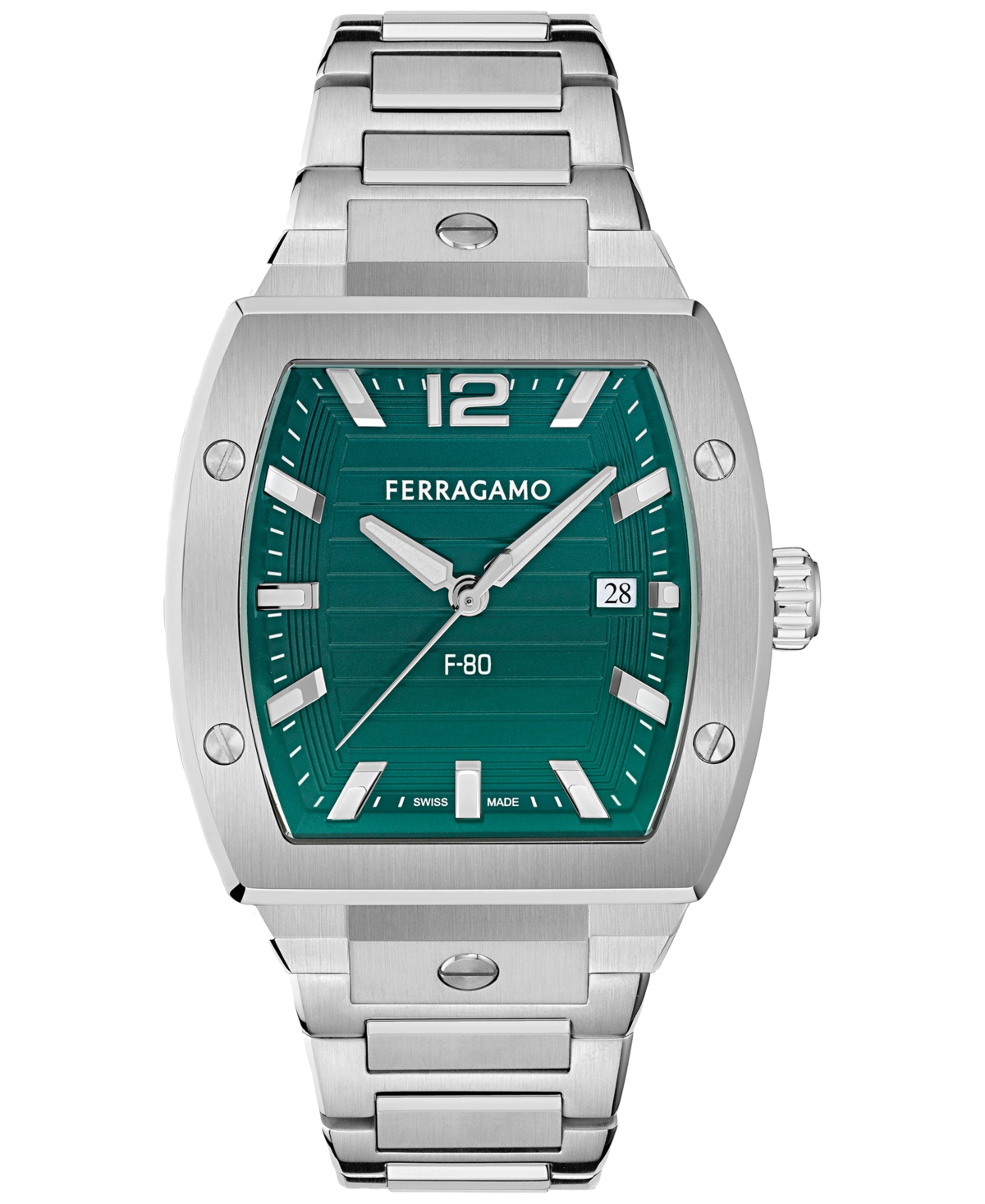 Ferragamo Men's Swiss F-80 Tonneau Stainless Steel Bracelet Watch 42mm In Silver