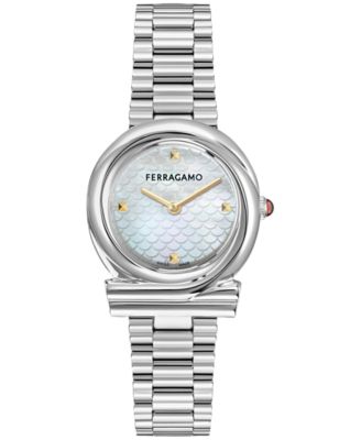 Ferragamo - Gancini Twisted Womens Watch 32MM Stainless Steel Case Pink Mother of Pearl Dial Stainless Steel Bracelet
