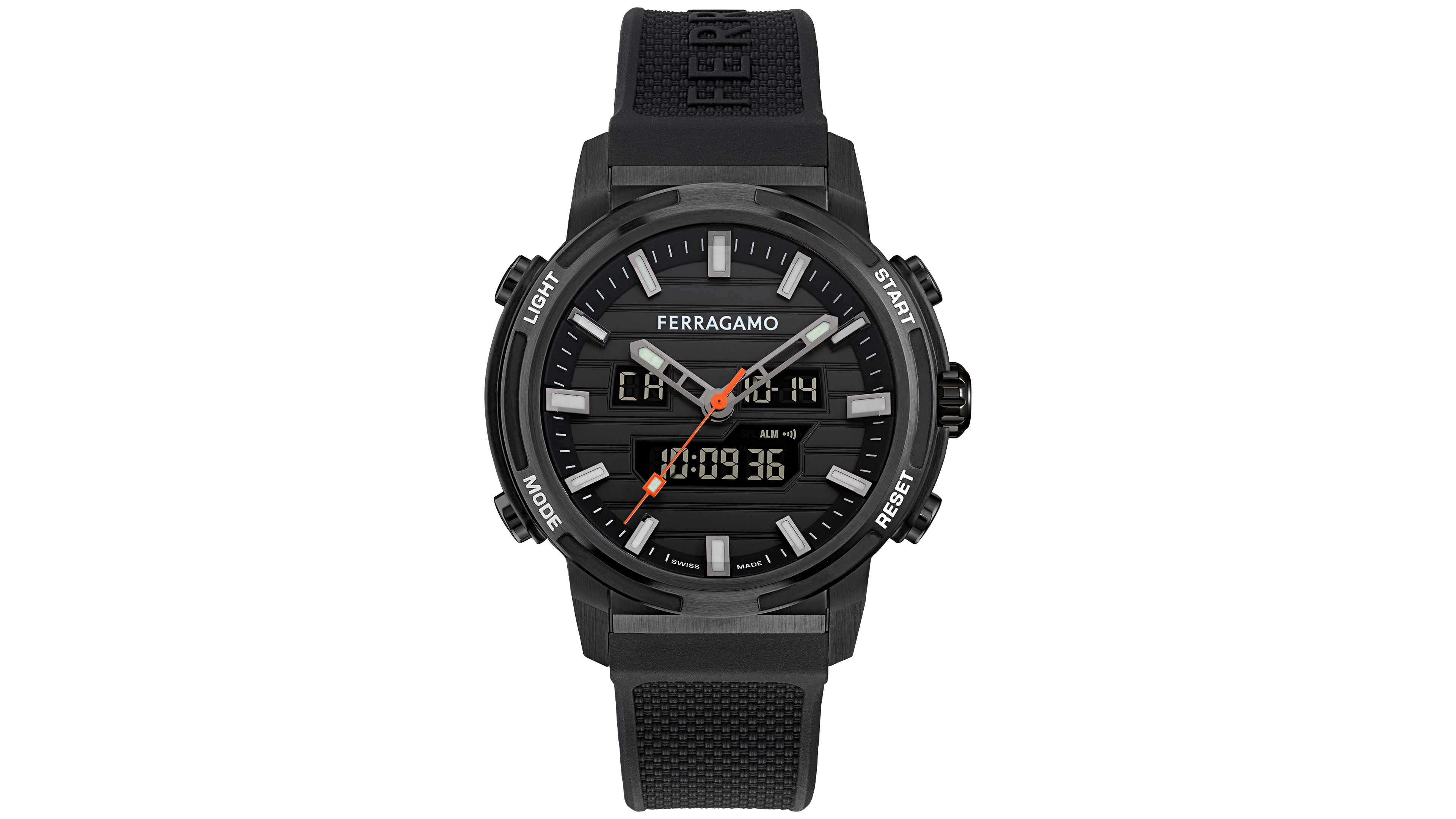 Ferragamo Men's Swiss Analog-Digital Sport Anadigit Black Silicone Strap Watch 43mm