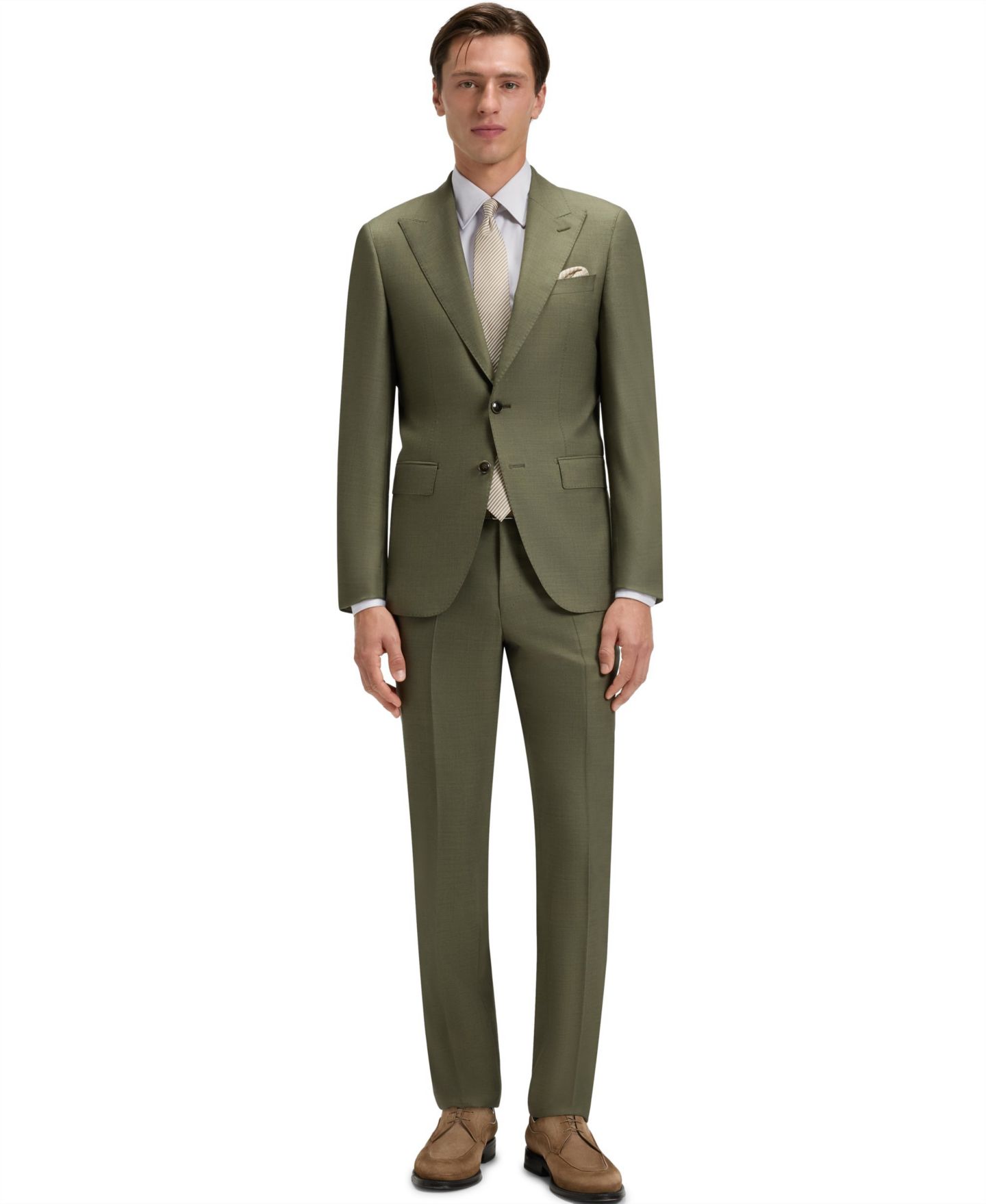 Мужская рубашка Hugo Boss Italian-Made Cotton Blend Dress Shirt, цвет: Тёмный бежевый — фото 4