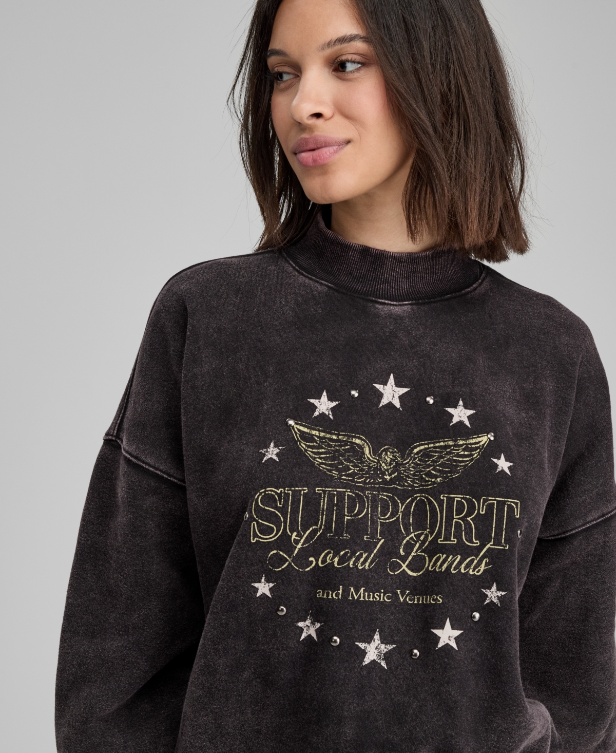 And Now This Women's Studded Mock Neck Graphic-print Sweatshirt, Macy's Exclusive