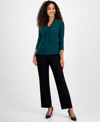 Women's Knot-Front 3/4-Sleeve Blouse