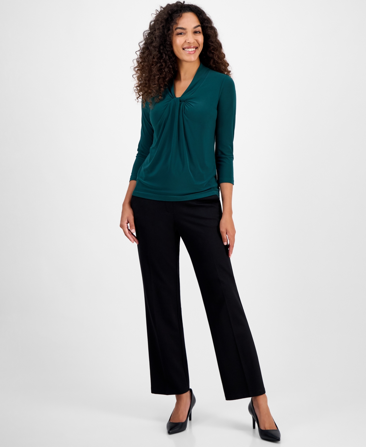 Kasper Women's Knot-front 3/4-sleeve Blouse, Regular & Petite In Green