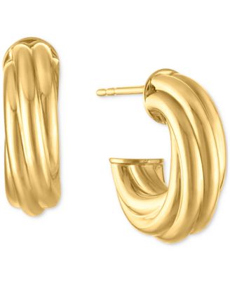 Macy's - Twisted J-Hoop Extra Small Huggie Hoop Earrings in 10k Gold, 0.25"