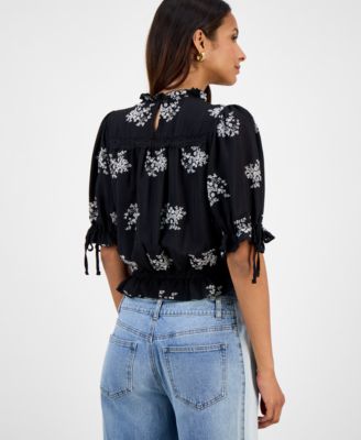 Petite Embroidered Puff-Sleeve Blouse, Macy's Exclusive