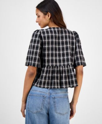 Women's Plaid Tie-Front Peplum Top, Macy's Exclusive 