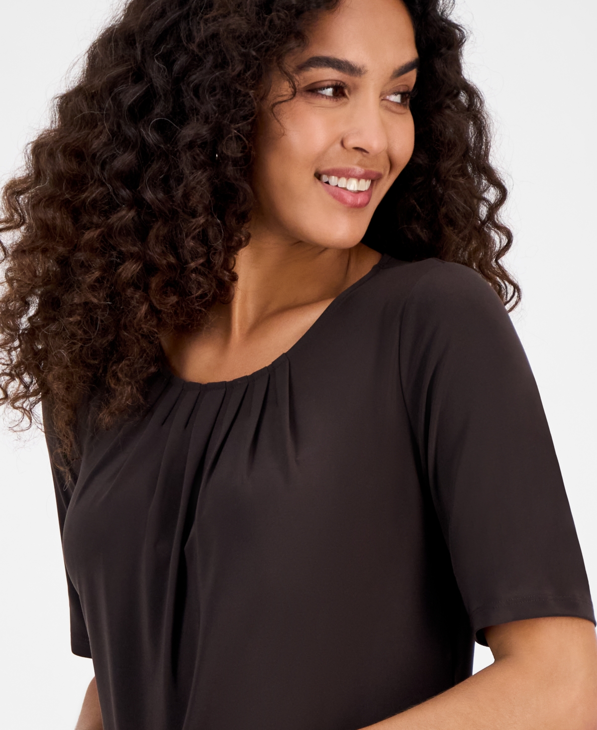 Kasper Women's Pleat Neck Knit Top, Regular & Petite In Brown