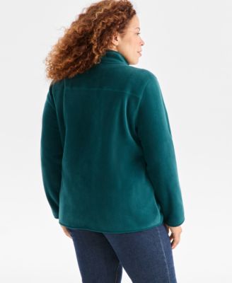 Plus Size Solid Polar Fleece Zip-Front Jacket