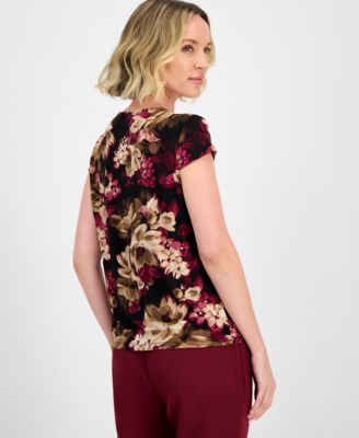 Women's Printed Cowl Neck Cap Sleeve Top, Regular & Petites