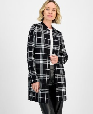 Women's Windowpane Open-Front Cardigan, Regular & Petite