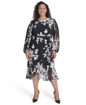Tommy Hilfiger - Plus Size Chiffon Long-Sleeve Midi Dress