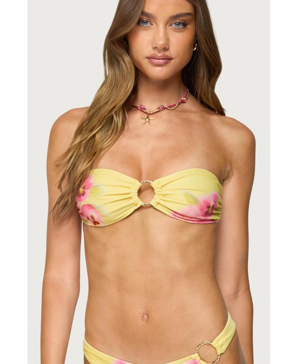 Womens Miley Floral Bandeau Bikini Top - Yellow