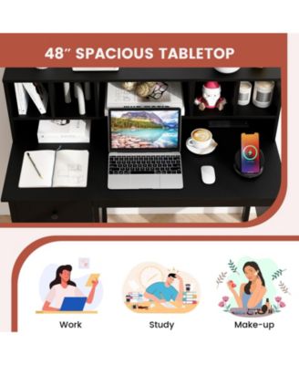 Home Office Workstation Laptop Table with Hutch and Drawers