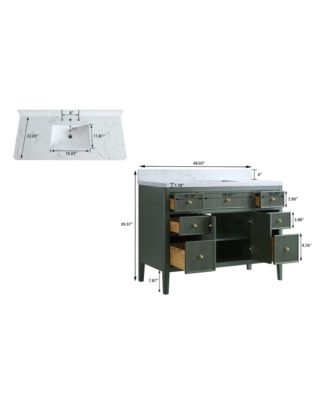 Fully Assembled 48" Freestanding Single Sink Bathroom Vanity with Solid Wood Construction and Engineered Marble Top