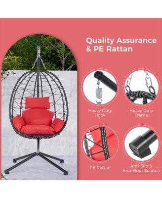Egg Chair with Stand Indoor Outdoor Swing Chair Patio Wicker Hanging Egg Chair Hanging Basket Chair Hammock Chair with Stand for Bedroom Living Room Balcony