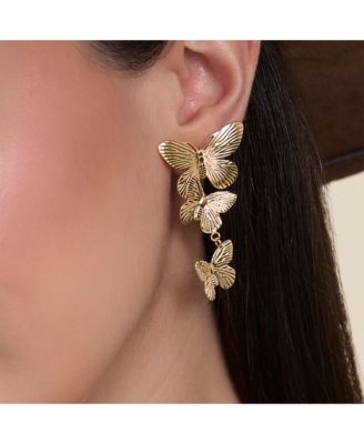 Cluster Butterfly Drop Earrings in Gold-Tone