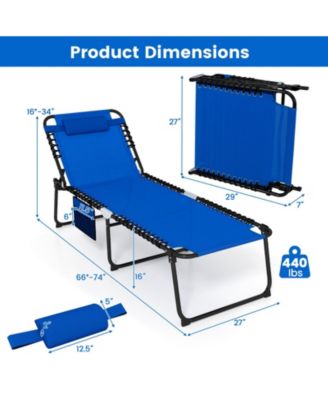 Oversize Folding Chaise Lounge w/ Adjustable Backrest Detachable Pillow Pocket