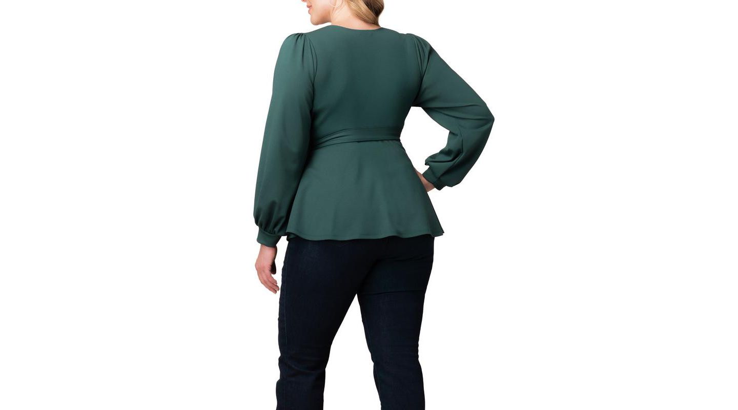 Женский топ Kiyonna Plus Size Natasha Long Sleeve Wrap, цвет: Тёмно-зелёный — фото 2