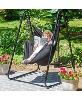 Indoor or Outdoor Hammock Chair with A-Frame Steel Stand - Anti-Tip Feet for Stability - Black