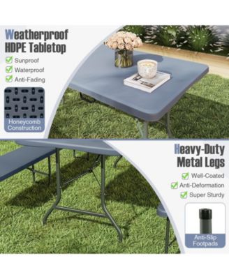 6 ft portable folding table 350 lbs fold-in-half table with hdpe tabletop