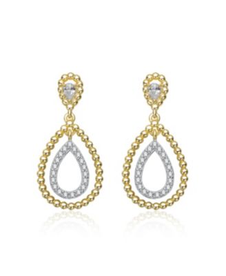 Two Tone with Clear Cubic Zirconia Tear Drop Earrings