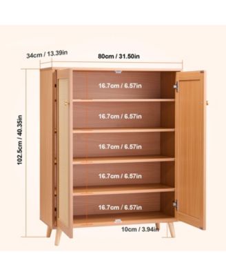 Rattan Shoe Cabinet with 2 Doors, 5-Tier Shoe Organizer with Adjustable Shelves