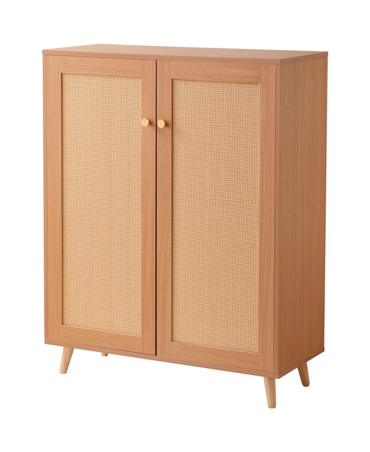 Rattan Shoe Cabinet with 2 Doors, 5-Tier Shoe Organizer with Adjustable Shelves - Natural