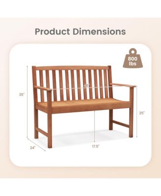 Patio Wood Bench 2-Seat Outdoor Bench w/ Cozy Armrests & Backrest