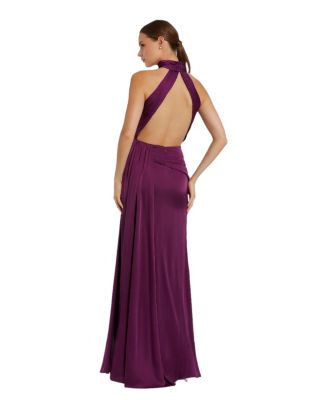 Women's Open Back High Neck Side Ruched Gown