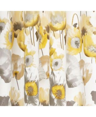 Chic Living 2 Pack Semi Sheer Poppy Floral Rod Pocket Window Curtains - 84 in. Long - Gray/Yellow