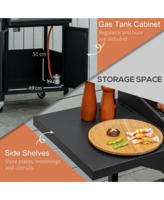 3 Burner Gas Grill w/ Wheels, Storage Shelves, Thermometer,