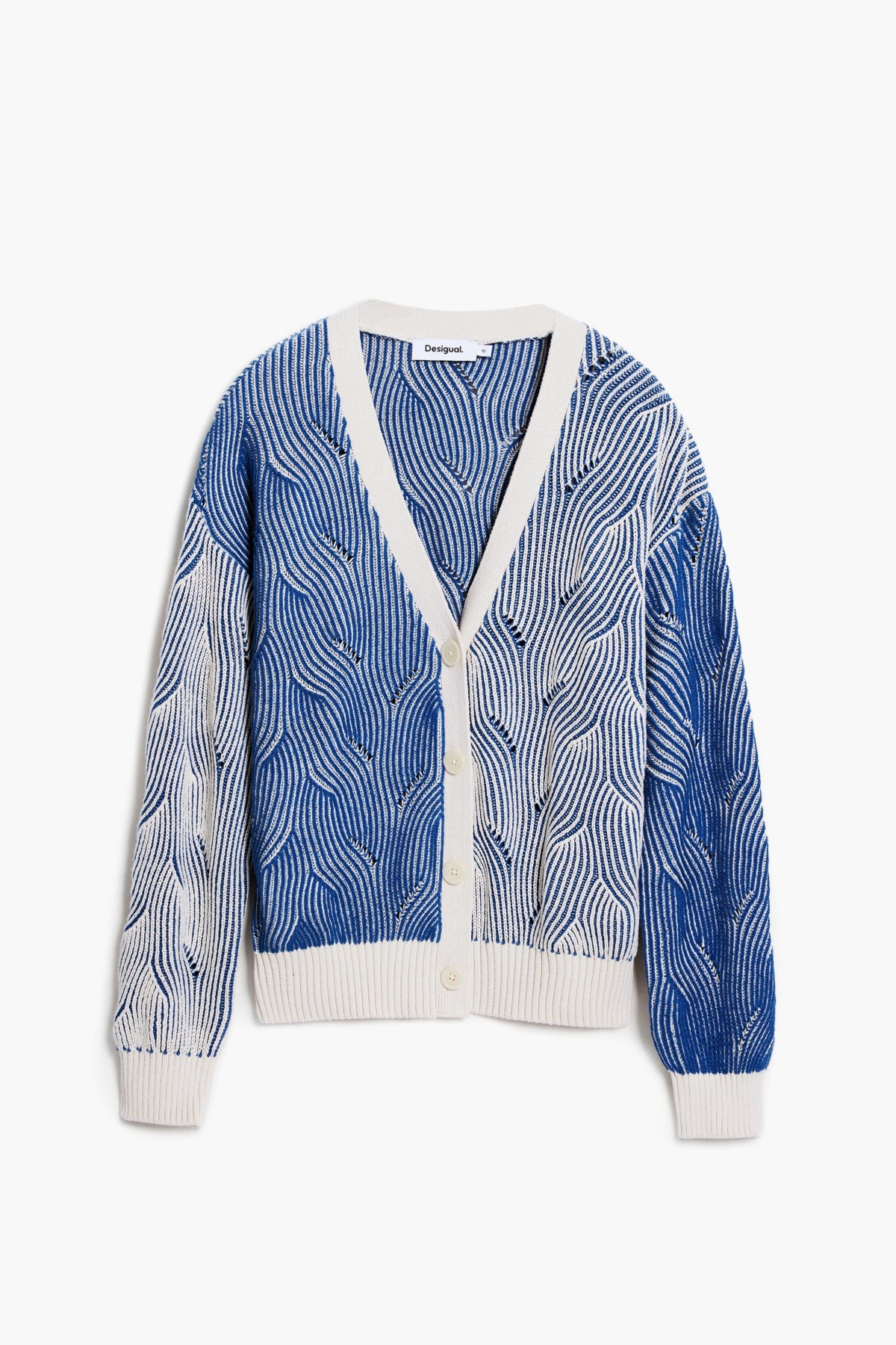 Desigual Mixed Stripe Cardigan In Blue