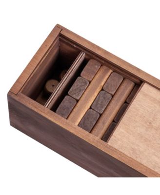 Walnut Stain Wood Blocks Tower Game with Wooden Box, 12 in.