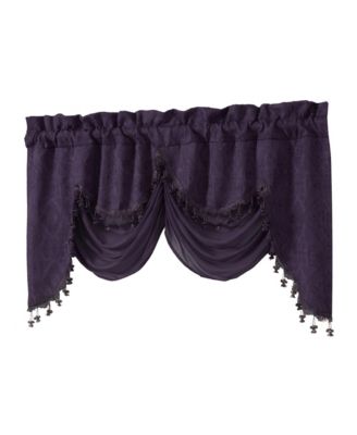 Georgina Ultra Luxurious Raised Jacquard And Fringed Trimmed Austrian Window Valance - 52 in. W x 28 in. L, Purple
