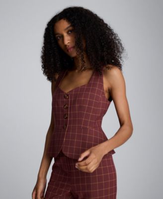Women's Plaid Sleeveless Peplum Vest