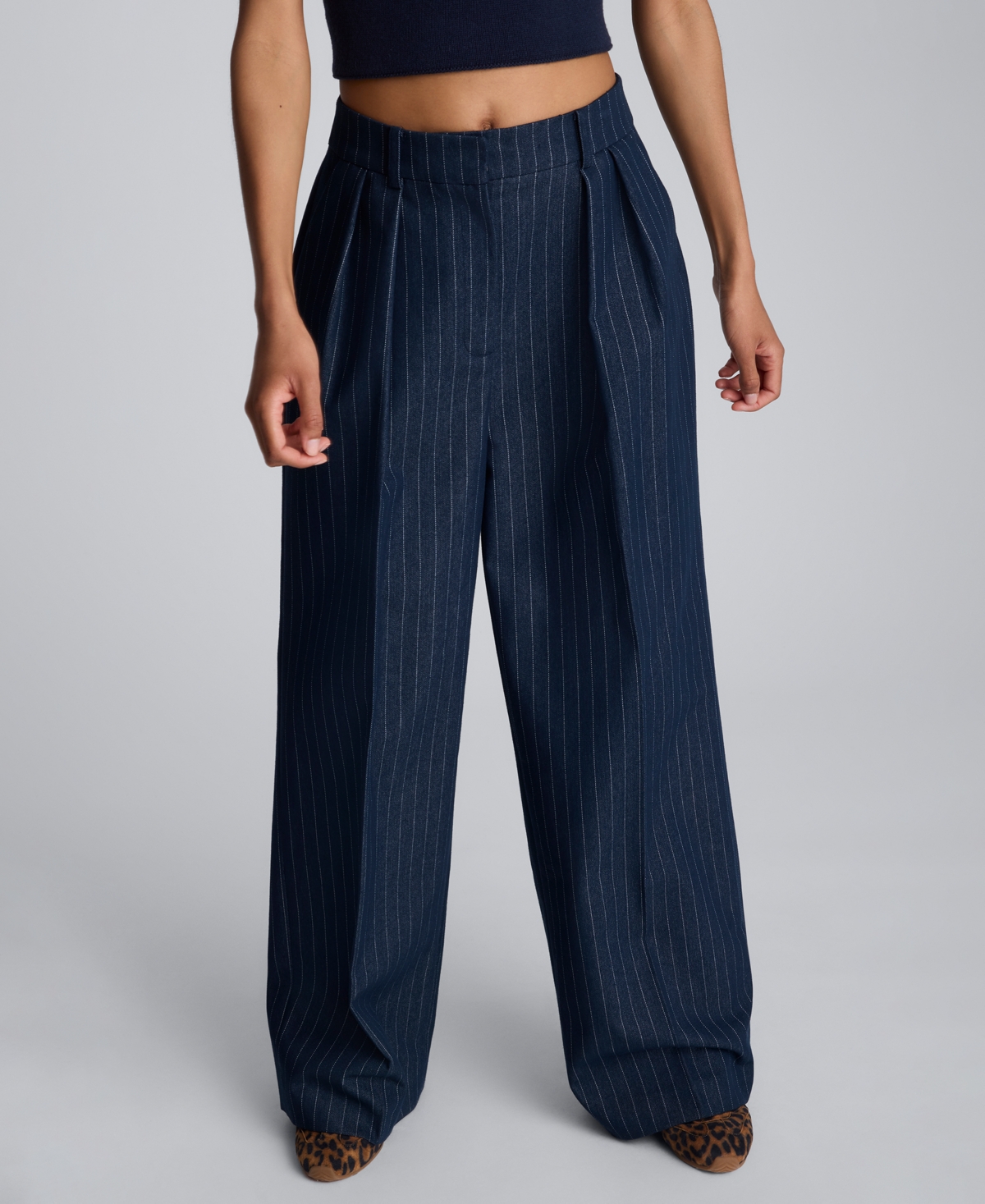 Kenneth Cole Women's Pinstripe High Rise Ankle Pants