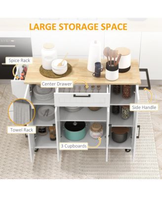 White Kitchen Island with Wood Top and Storage Cabinet