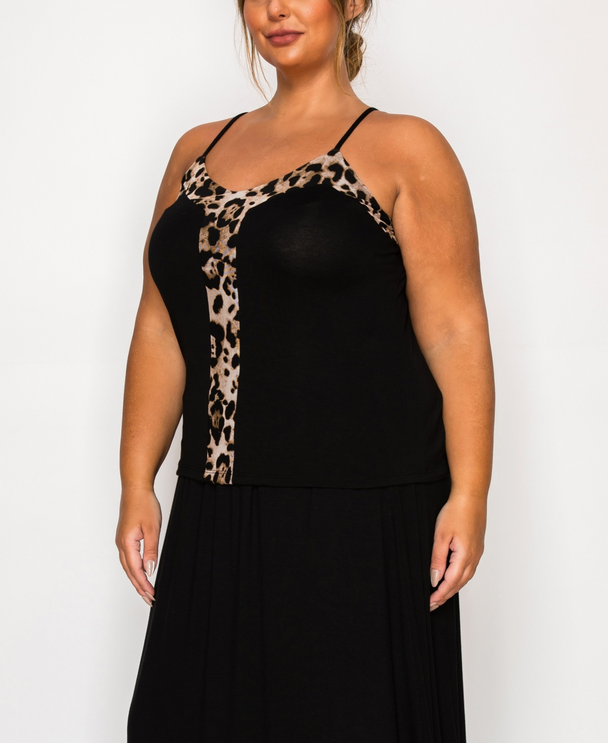 Coin 1804 Plus Size Leopard Mesh Rayon Mix Panel Cami Top In Multi
