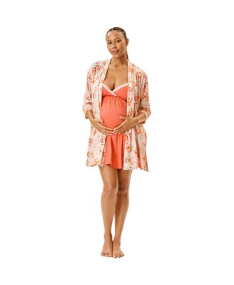 Maternity Motherhood Robe and Nursing Chemise Sleep Set with Baby Swaddle
