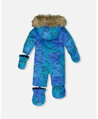 Baby Boy One-Piece Baby Play Snowsuit Designed for Car Seat Blue Gradient Dinosaur Print - Baby|Toddler