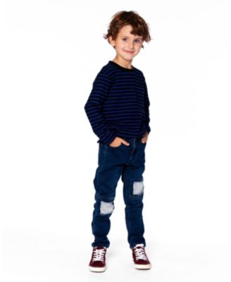 Boy Long Sleeve Brushed Jersey Striped Tee Black - Toddler|Child