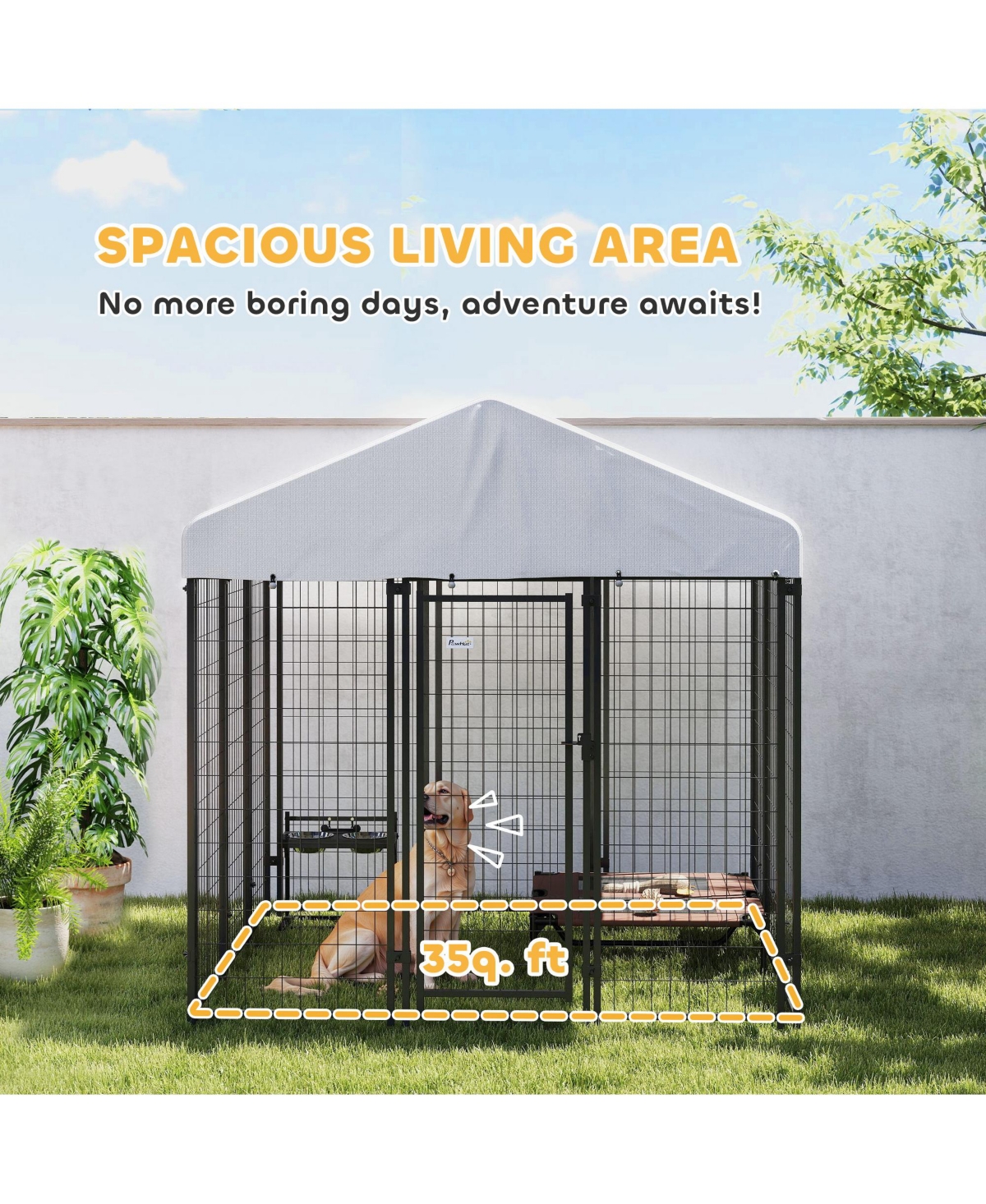 PawHut Outdoor Dog Kennel, Dog Playpen Enclosure with Roof