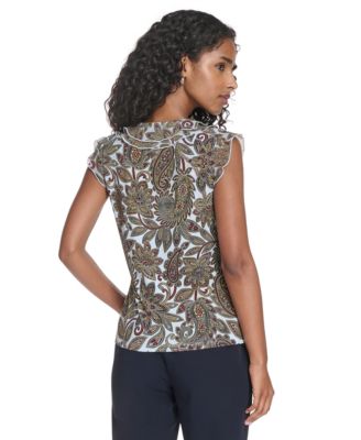 Women's Paisley Ruffle Front Top