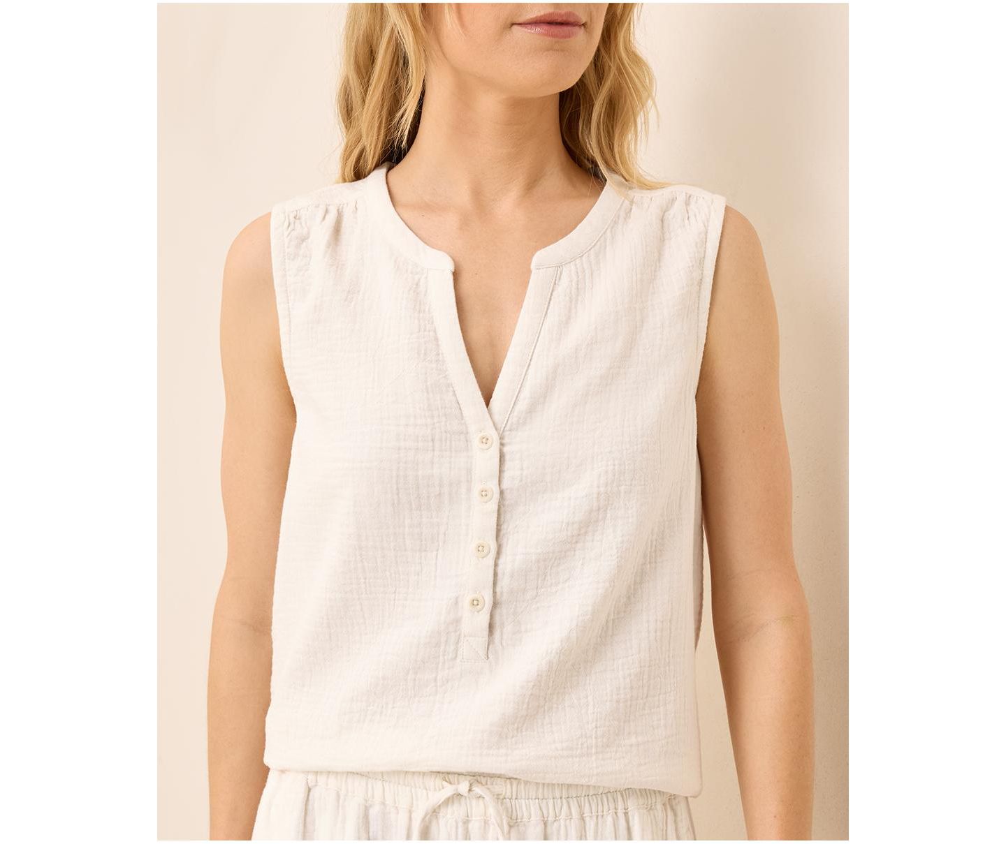 Женский топ Pact Organic Cotton Coastal Double Gauze Henley, цвет: Морская соль — фото 2