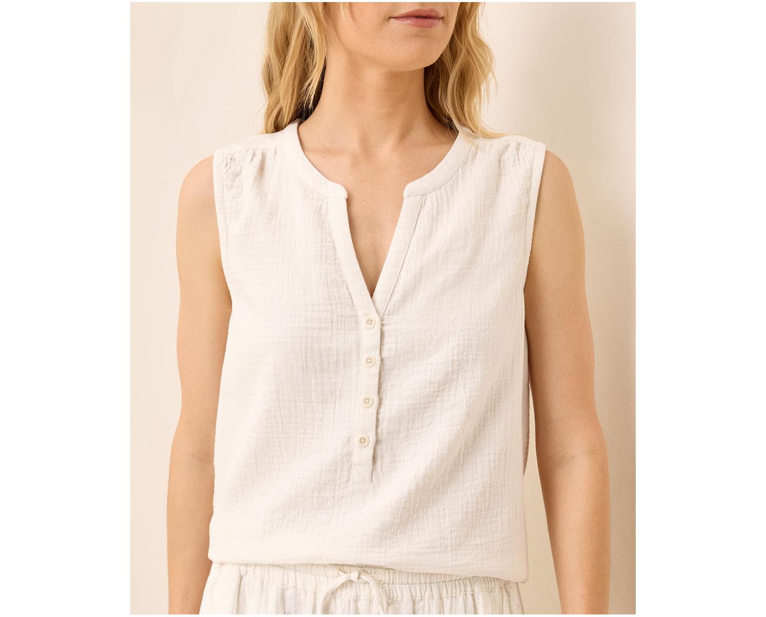 Women's Organic Cotton Coastal Double Gauze Henley Tank
