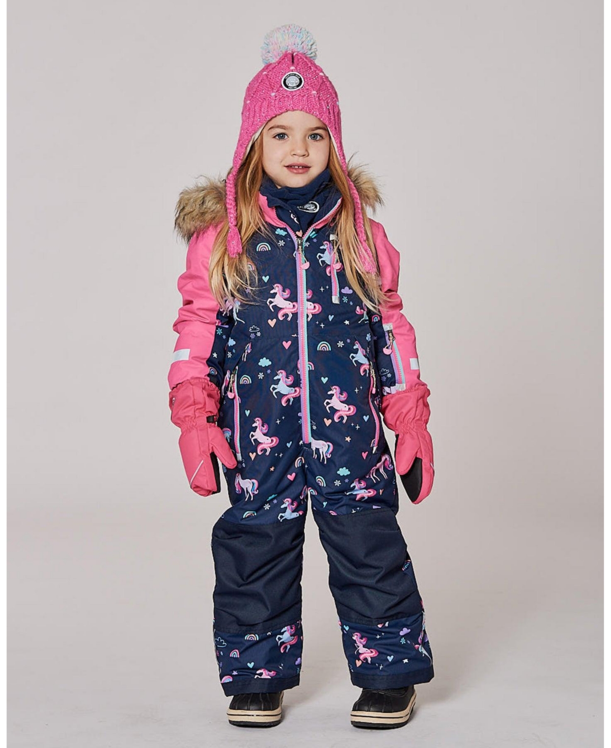 Deux par Girl One-Piece Play Snowsuit Navy Unicorn Print